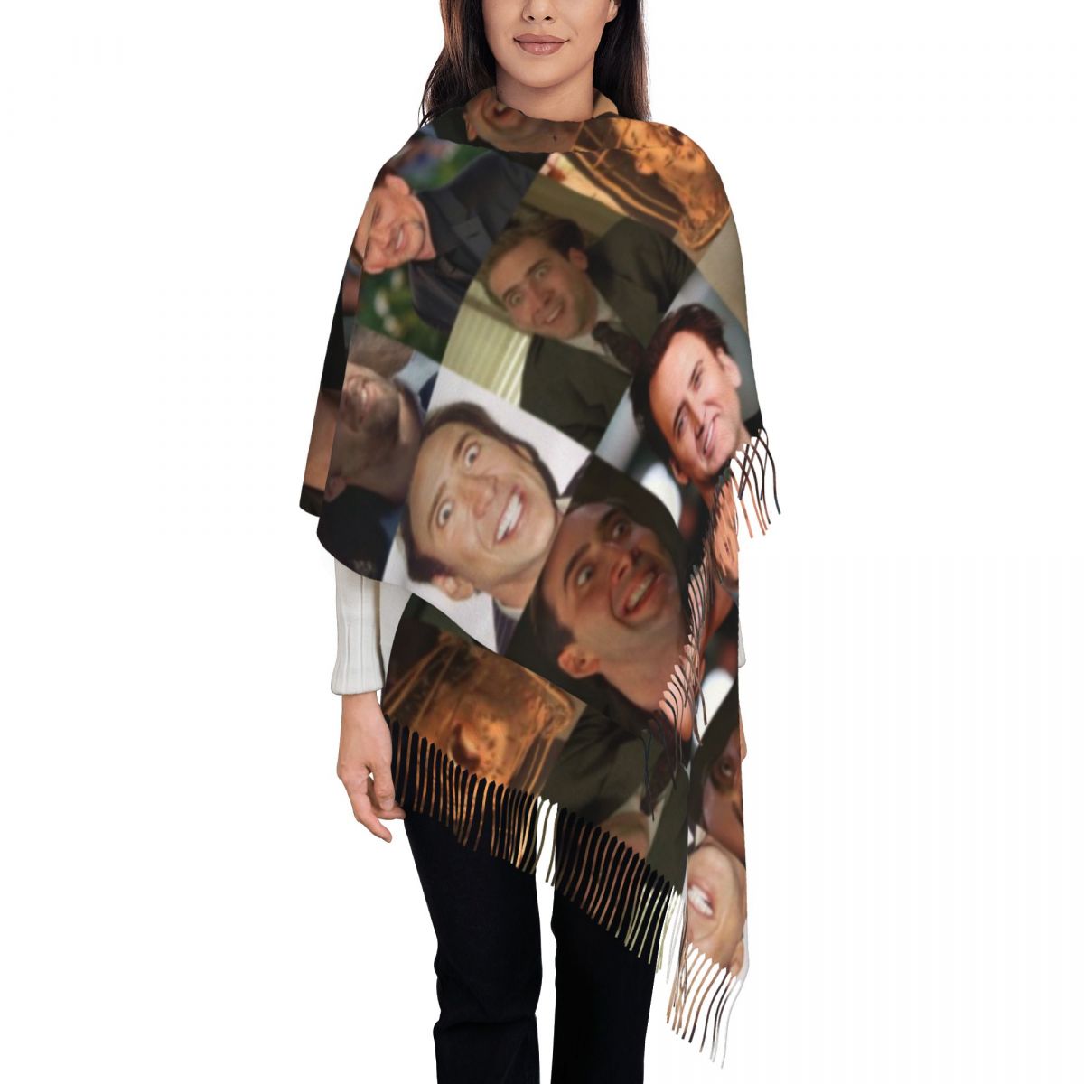 Pashmina Wrap Large - Szal z nadrukiem Nicolas Cage, śmieszny